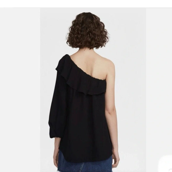 French Connection Black One-Shoulder Ruffle Top Women’s Size 6 - Picture 2 of 7